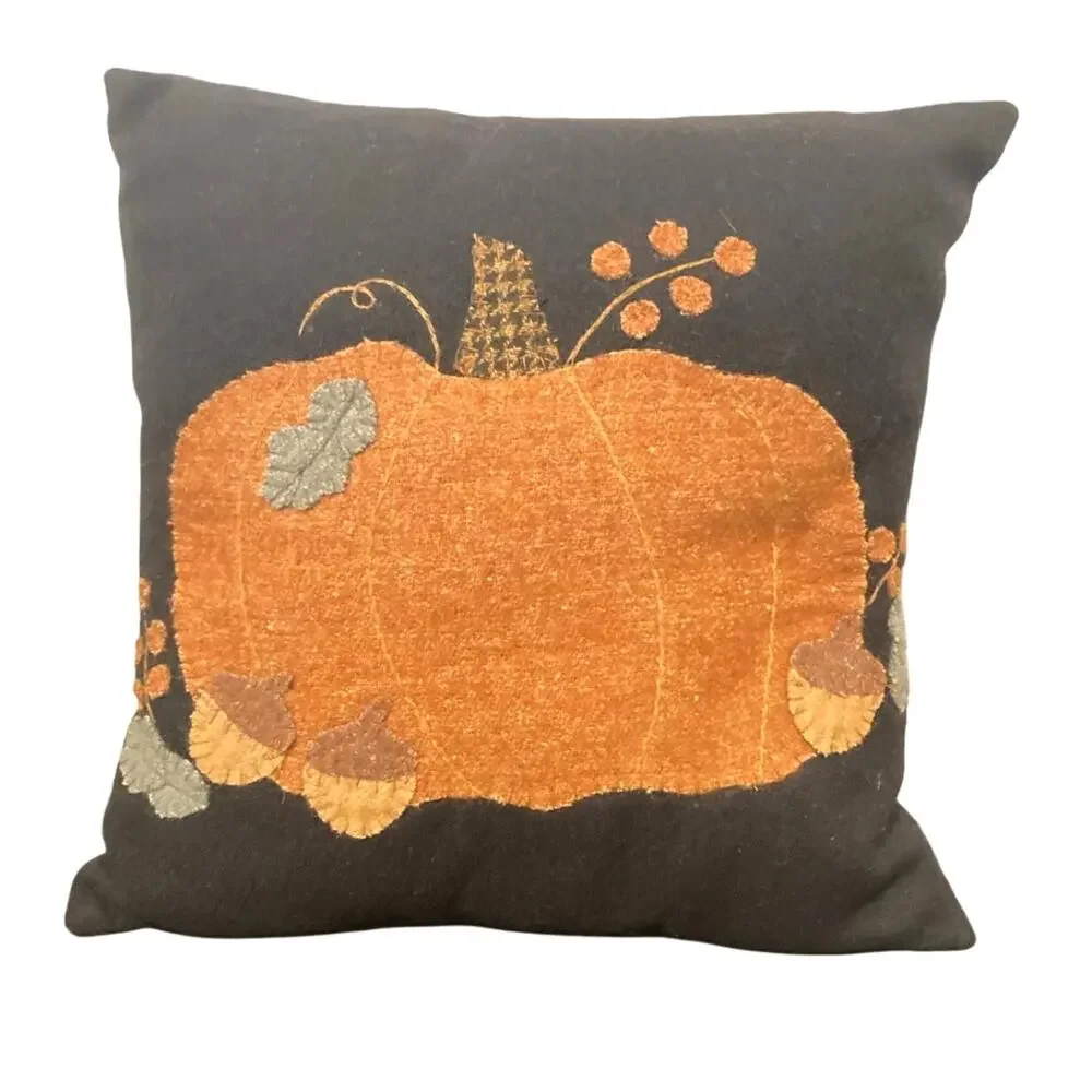 Fall Pumpkin Acorns 36 Percent Wool Pillow 14x14 Home Collections Raghu India